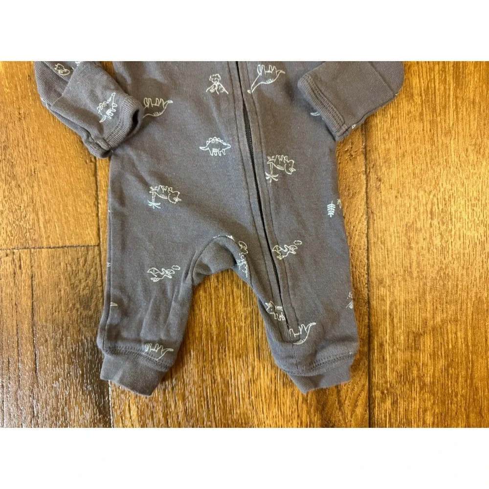 Carters Baby Boy Preemie Outfit One Piece Romper Footless Clothes Gray Dinosaur - Picture 3 of 6